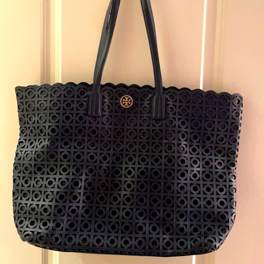 Navy Tory Burch Leather Tote